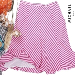 Michael Kors Pink White Stripe Chevron Poly Skirt Sz 8